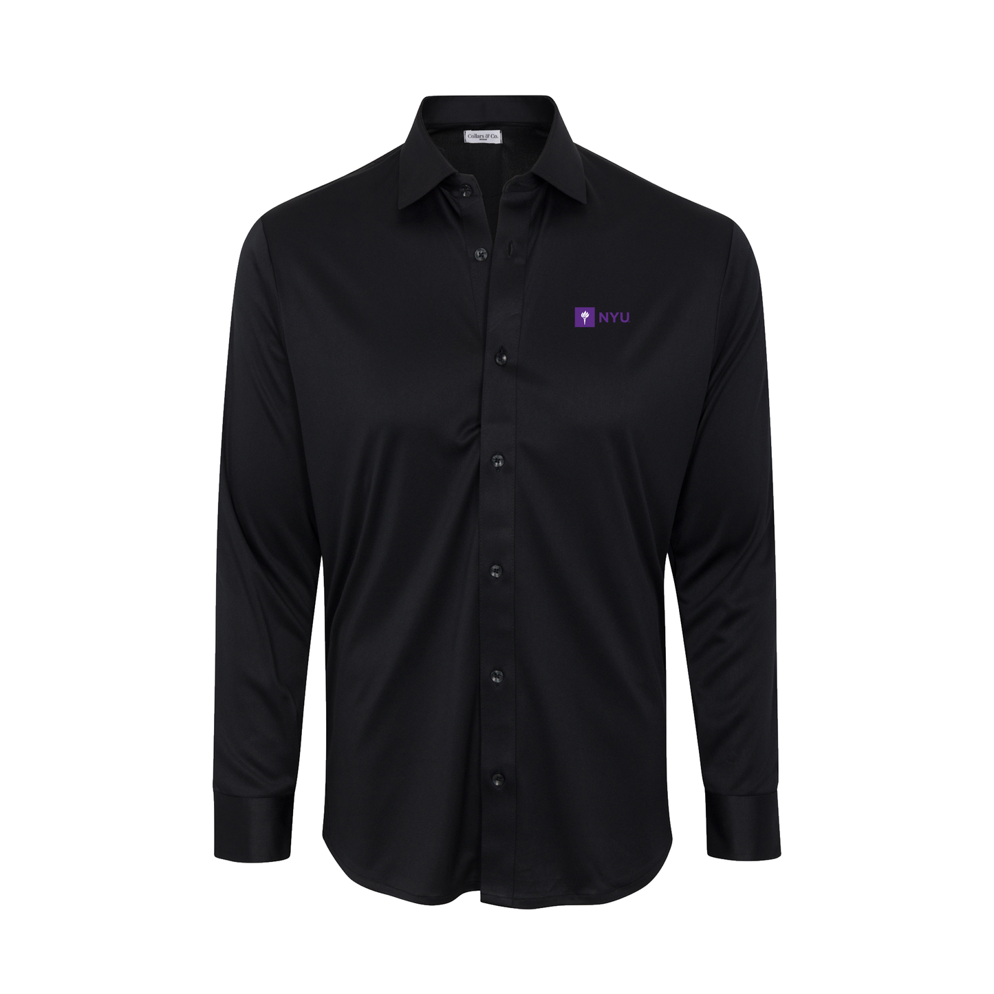 New York University Quattro Flex Dress Shirt with Semi-Spread Collar Black