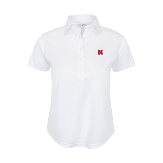 Nebraska Women's Cap Sleeve Semi Spread Polo White